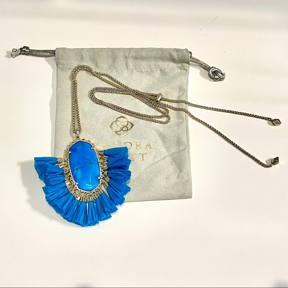KENDRA SCOTT Betsy Long Pendant Necklace Aqua Howlite Blue Tassels
